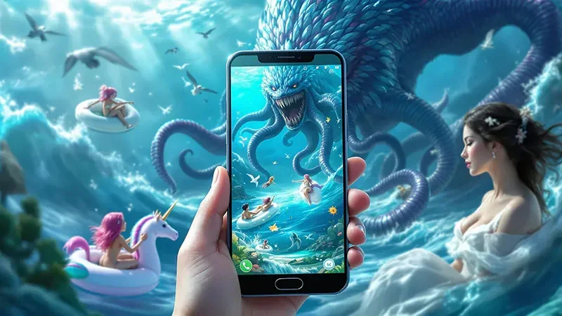 Layar mobile JAYATOP77 dengan suasana permainan arcade tembak ikan